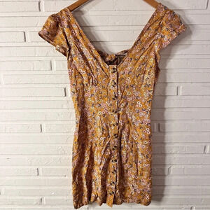 Aeropostale Orange Floral Print Open Back Mini Dress, Size Extra Small